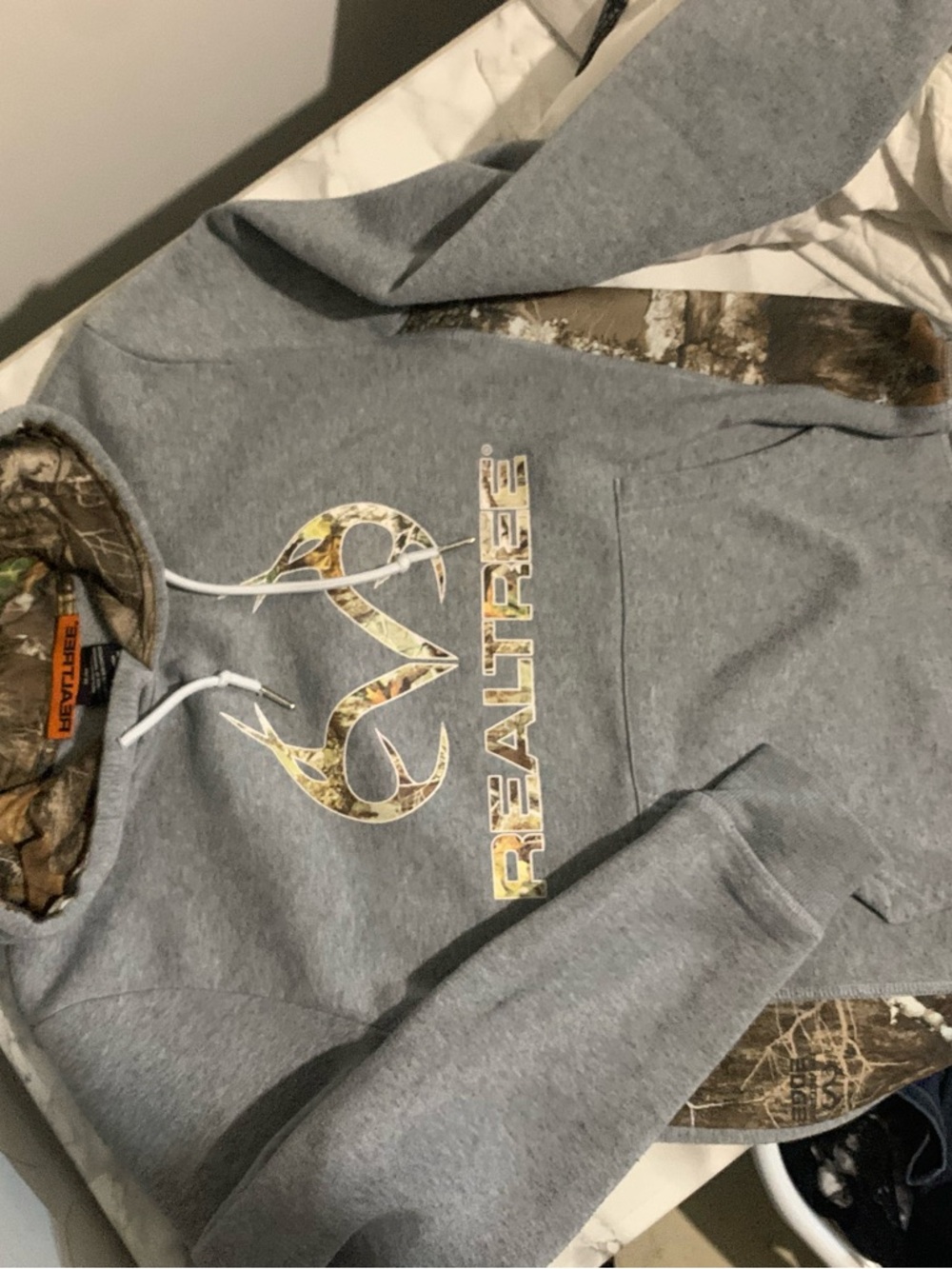 Realtree Gray Hoodie with Camo Logo and Trim